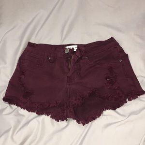 maroon jean shorts